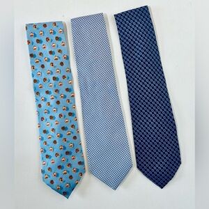$520 Set of3 Handsome Blue Silk Ties Ermenegildo Zegna Banana Republic Pura Seta